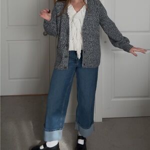 Vintage Christopher & Banks Blue and Gray Heather Women's Cardigan